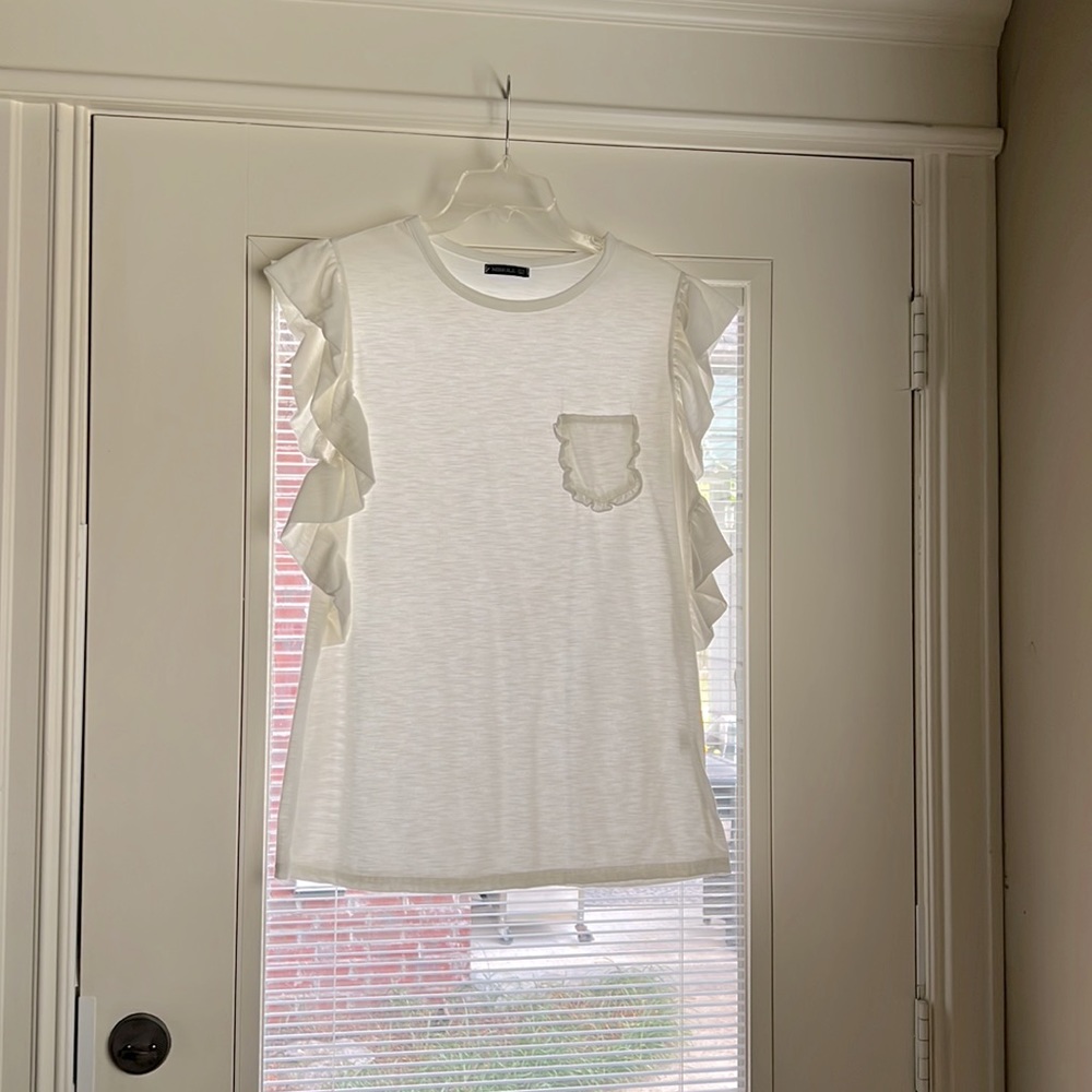 Miholl White Ruffle TShirt